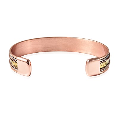 Magnetic By Design 3d Chain Pattern Cuff Bracelet | Durable Cuff Bracelet |Tricolor Cuff Bracelet | Cuff Bracelet in Silvertone, Rosetone And Goldtone (7.50 In)