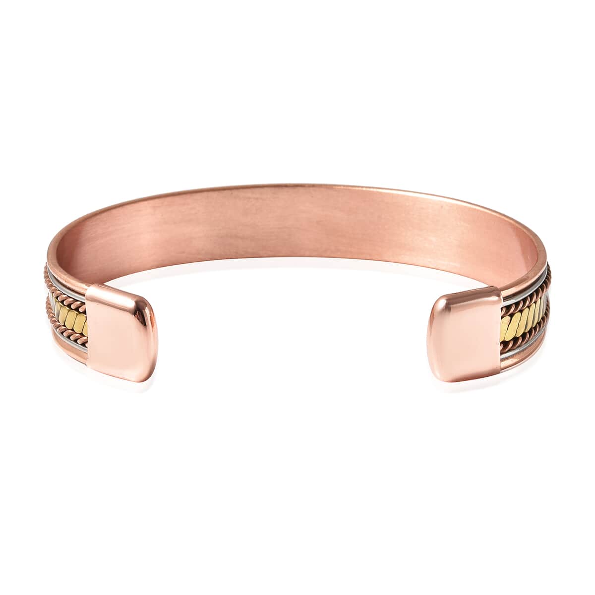 Magnetic By Design 3D Chain Pattern Cuff Bracelet in Silvetone, Rosetone and Goldtone (7.50 In) image number 5