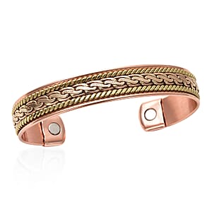 Magnetic By Design 3D Byzantine Chain Pattern Cuff Bracelet | Durable Cuff Bracelet | Dual Tone Cuff Bracelet |Cuff Bracelet in Rosetone And Goldtone (7.50 In)