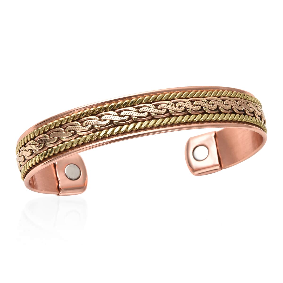 Magnetic By Design 3D Byzantine Chain Pattern Cuff Bracelet | Durable Cuff Bracelet | Dual Tone Cuff Bracelet |Cuff Bracelet in Rosetone And Goldtone (7.50 In) image number 0
