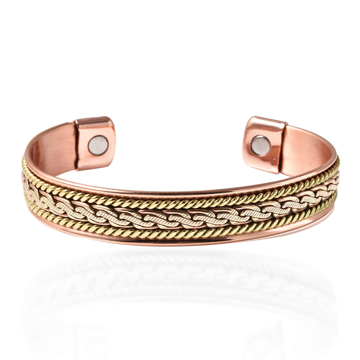 Magnetic By Design 3D Byzantine Chain Pattern Cuff Bracelet | Durable Cuff Bracelet | Dual Tone Cuff Bracelet |Cuff Bracelet in Rosetone And Goldtone (7.50 In) image number 3