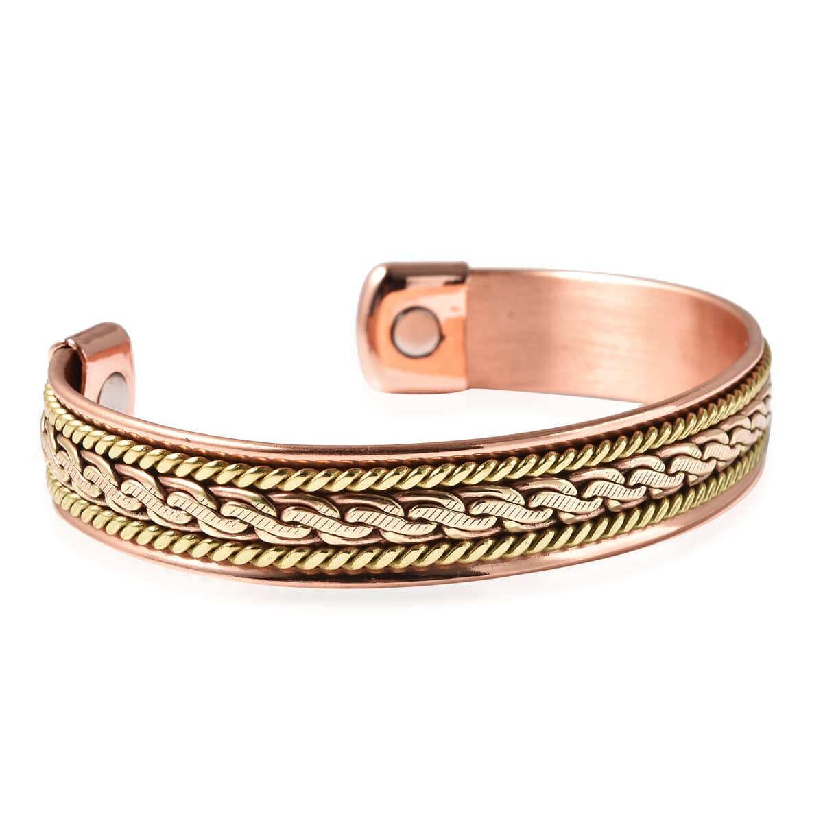 Magnetic By Design 3D Byzantine Chain Pattern Cuff Bracelet | Durable Cuff Bracelet | Dual Tone Cuff Bracelet |Cuff Bracelet in Rosetone And Goldtone (7.50 In) image number 4