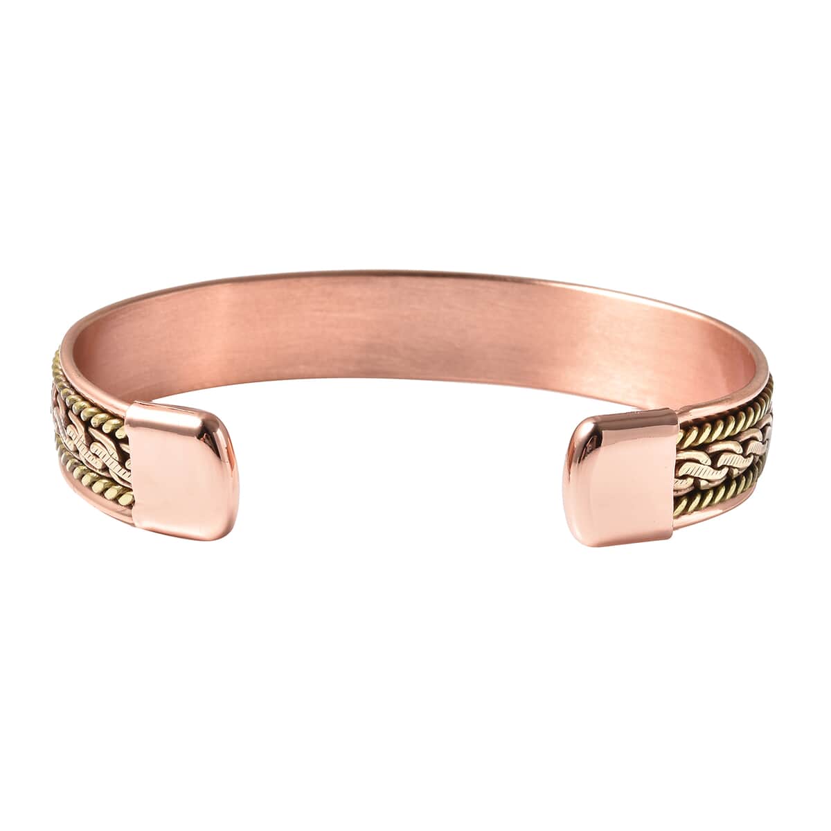 Magnetic By Design 3D Byzantine Chain Pattern Cuff Bracelet | Durable Cuff Bracelet | Dual Tone Cuff Bracelet |Cuff Bracelet in Rosetone And Goldtone (7.50 In) image number 5