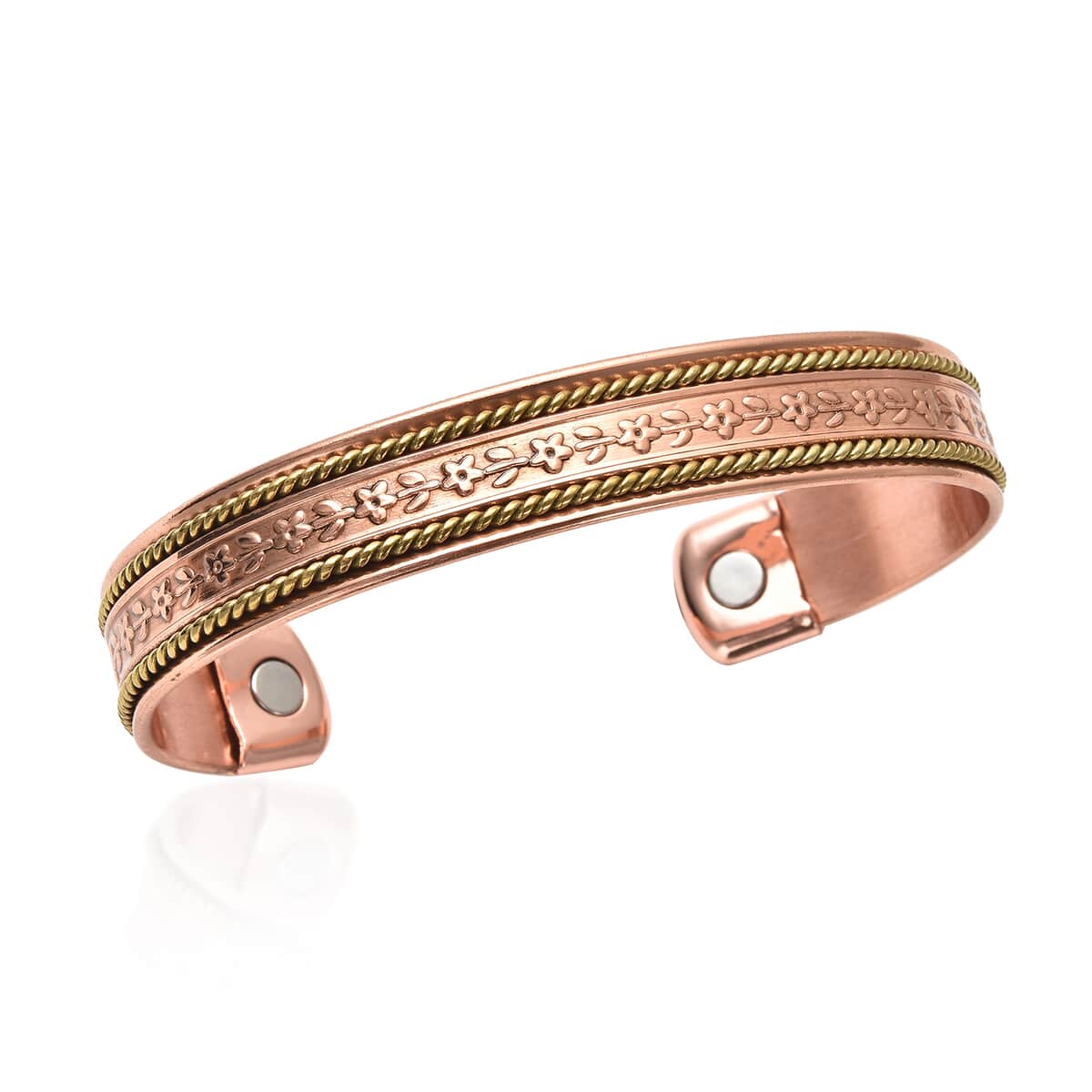 Magnetic By Design Design Floral & Chain Pattern Cuff Bracelet | Durable Cuff Bracelet | Dual Tone Cuff Bracelet |Cuff Bracelet in Rosetone And Goldtone (7.50 In) image number 0