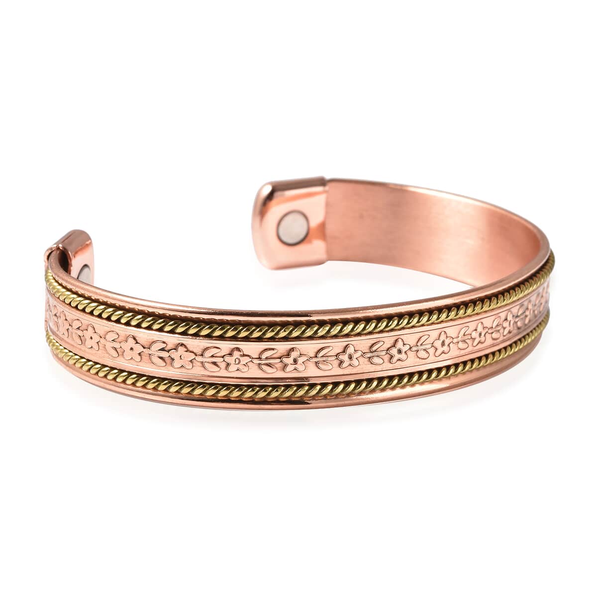 Magnetic By Design Design Floral & Chain Pattern Cuff Bracelet | Durable Cuff Bracelet | Dual Tone Cuff Bracelet |Cuff Bracelet in Rosetone And Goldtone (7.50 In) image number 4