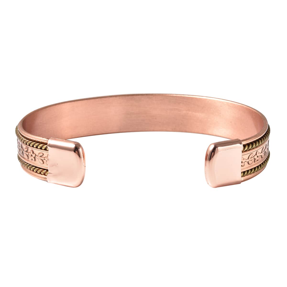 Magnetic By Design Design Floral & Chain Pattern Cuff Bracelet | Durable Cuff Bracelet | Dual Tone Cuff Bracelet |Cuff Bracelet in Rosetone And Goldtone (7.50 In) image number 5