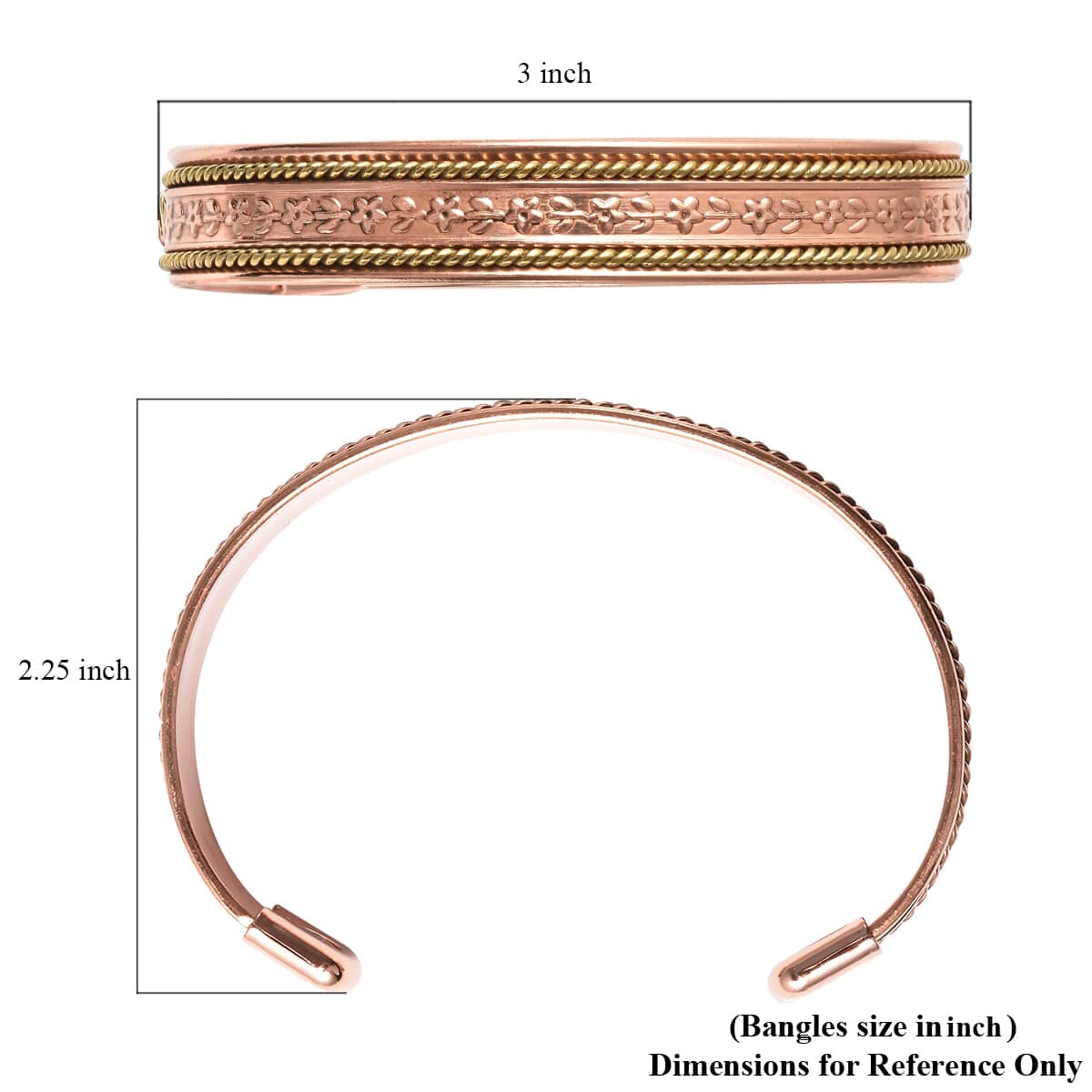 Magnetic By Design Design Floral & Chain Pattern Cuff Bracelet | Durable Cuff Bracelet | Dual Tone Cuff Bracelet |Cuff Bracelet in Rosetone And Goldtone (7.50 In) image number 7