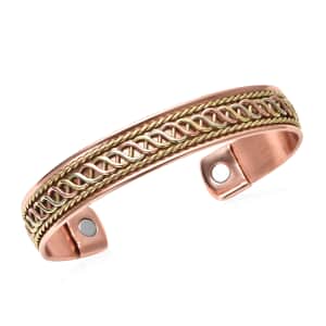 Magnetic By Design Spiral Chain Pattern Cuff Bracelet | Durable Cuff Bracelet |Tricolor Cuff Bracelet | Cuff Bracelet in Silvertone, Rosetone And Goldtone (7.50 In)