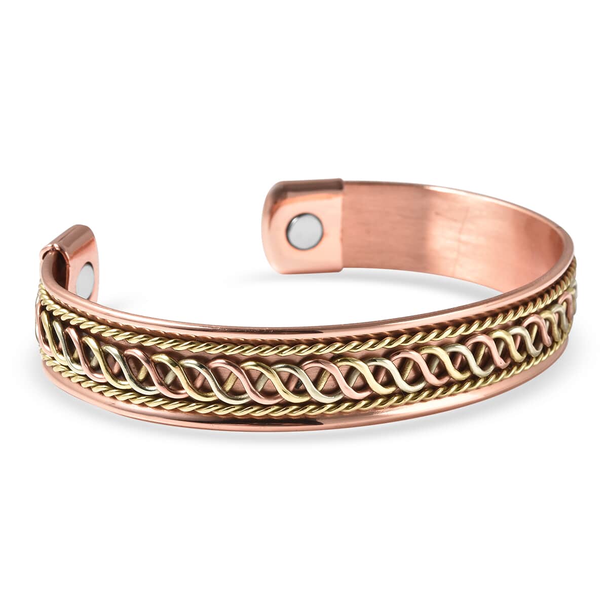 Magnetic By Design Spiral Chain Pattern Cuff Bracelet | Durable Cuff Bracelet |Tricolor Cuff Bracelet | Cuff Bracelet in Silvertone, Rosetone And Goldtone (7.50 In) image number 4