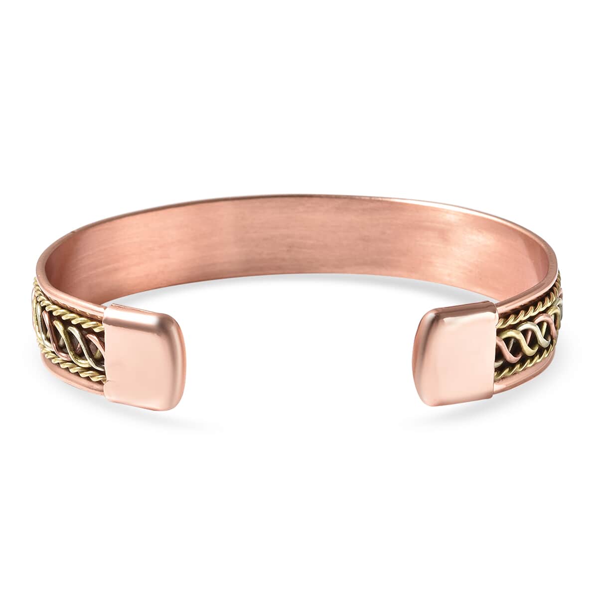 Magnetic By Design Spiral Chain Pattern Cuff Bracelet | Durable Cuff Bracelet |Tricolor Cuff Bracelet | Cuff Bracelet in Silvertone, Rosetone And Goldtone (7.50 In) image number 5
