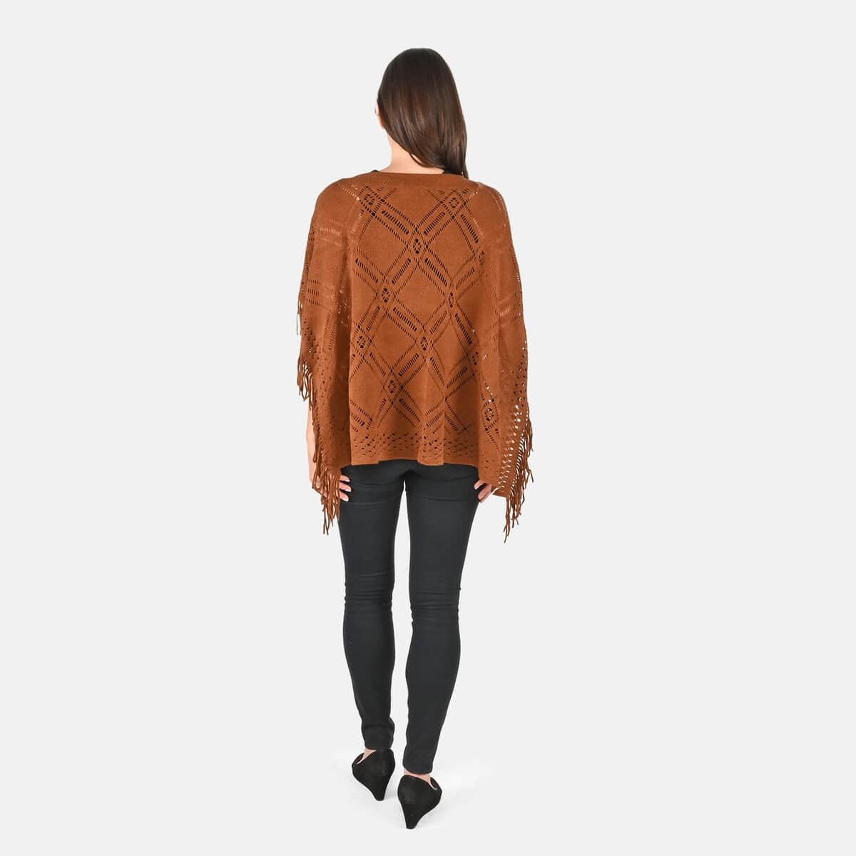 Passage Knitted Brown Poncho with Tassels (One Size Fits Most) image number 1