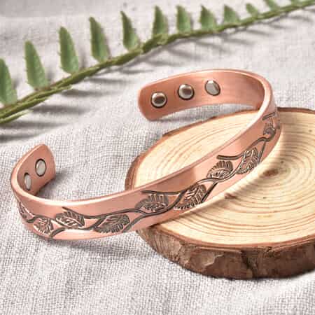 Magnetic By Design Vine Pattern Cuff Bracelet | Durable Cuff Bracelet | Black Oxidized Cuff Bracelet |Cuff Bracelet in Rosetone (7.50 In) image number 1