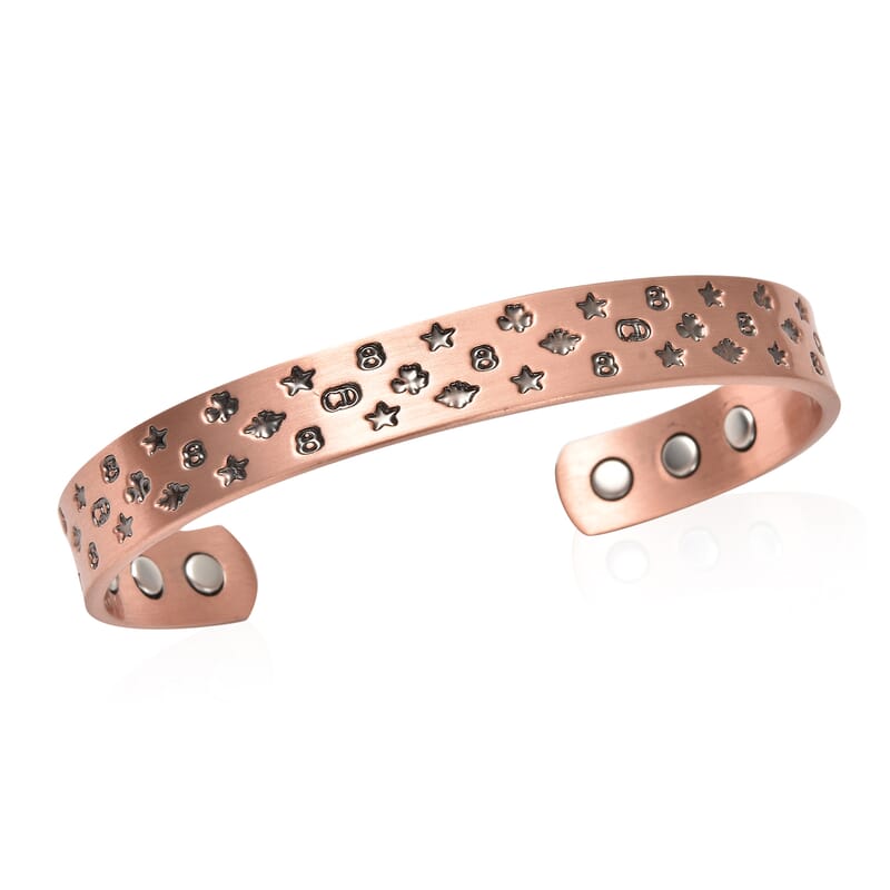 Magnetic By Design Celestial Star Pattern Cuff Bracelet | Durable Cuff Bracelet | Black Oxidized Cuff Bracelet |Cuff Bracelet in Rosetone (7.50 In)
