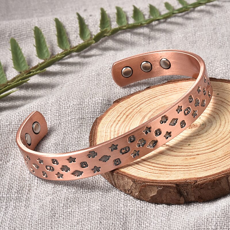 Magnetic By Design Celestial Star Pattern Cuff Bracelet | Durable Cuff Bracelet | Black Oxidized Cuff Bracelet |Cuff Bracelet in Rosetone (7.50 In)