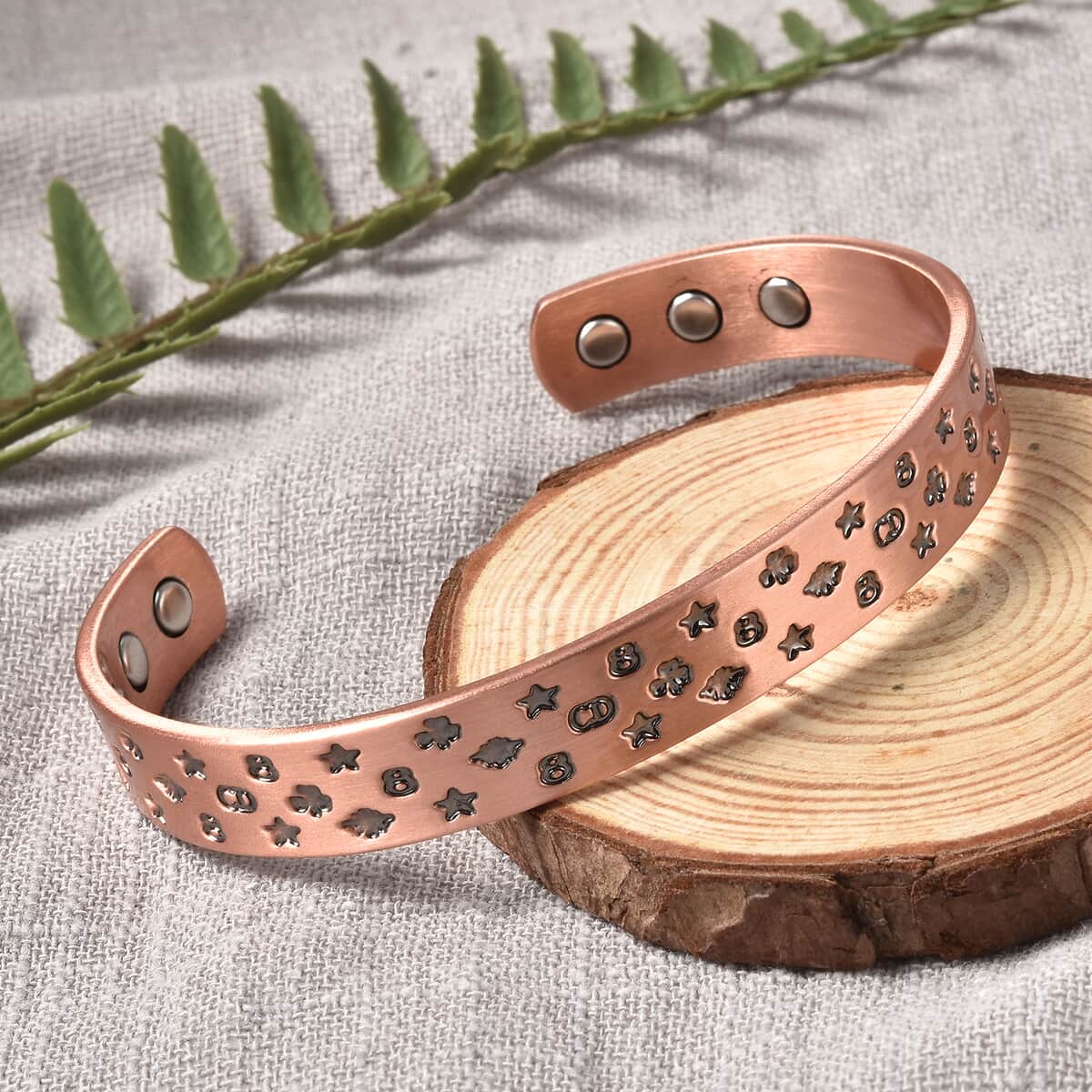 Magnetic By Design Celestial Star Pattern Cuff Bracelet | Durable Cuff Bracelet | Black Oxidized Cuff Bracelet |Cuff Bracelet in Rosetone (7.50 In) image number 1