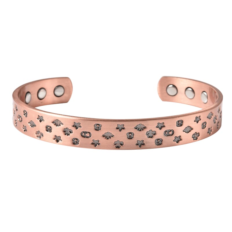 Magnetic By Design Celestial Star Pattern Cuff Bracelet | Durable Cuff Bracelet | Black Oxidized Cuff Bracelet |Cuff Bracelet in Rosetone (7.50 In)