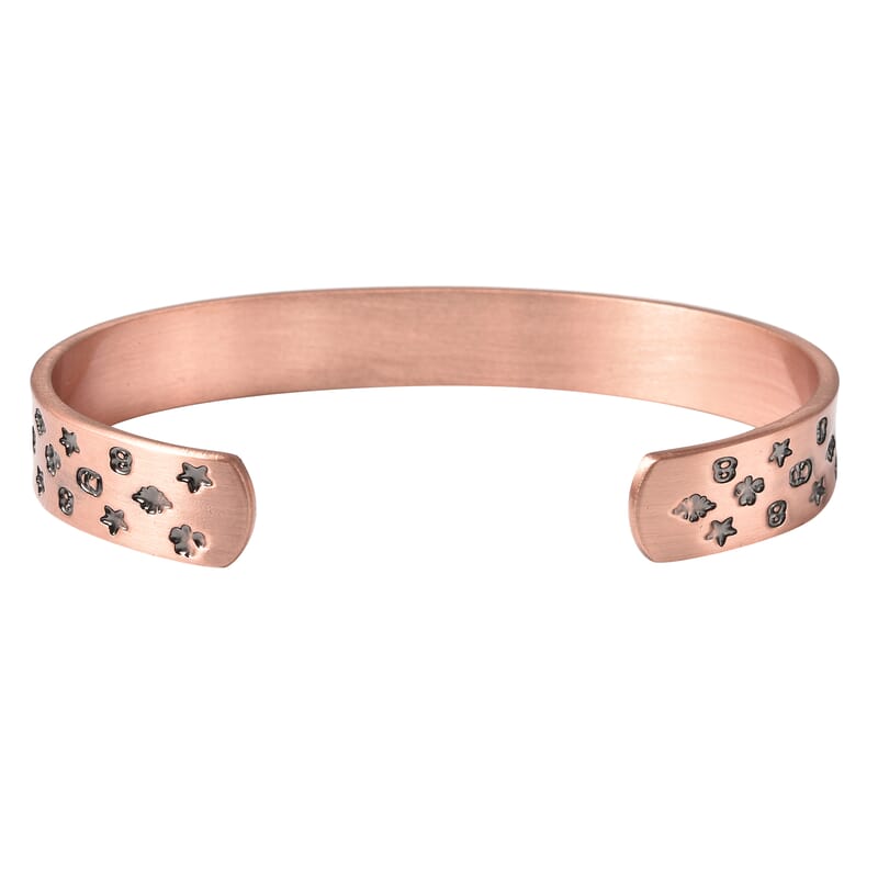 Magnetic By Design Celestial Star Pattern Cuff Bracelet | Durable Cuff Bracelet | Black Oxidized Cuff Bracelet |Cuff Bracelet in Rosetone (7.50 In)