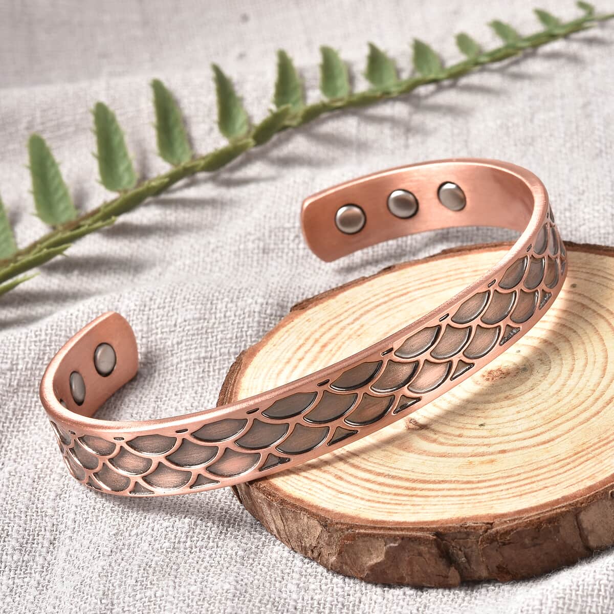 Magnetic By Design Arc Pattern Cuff Bracelet | Durable Cuff Bracelet | Black Oxidized Cuff Bracelet |Cuff Bracelet in Rosetone (7.50 In) image number 1