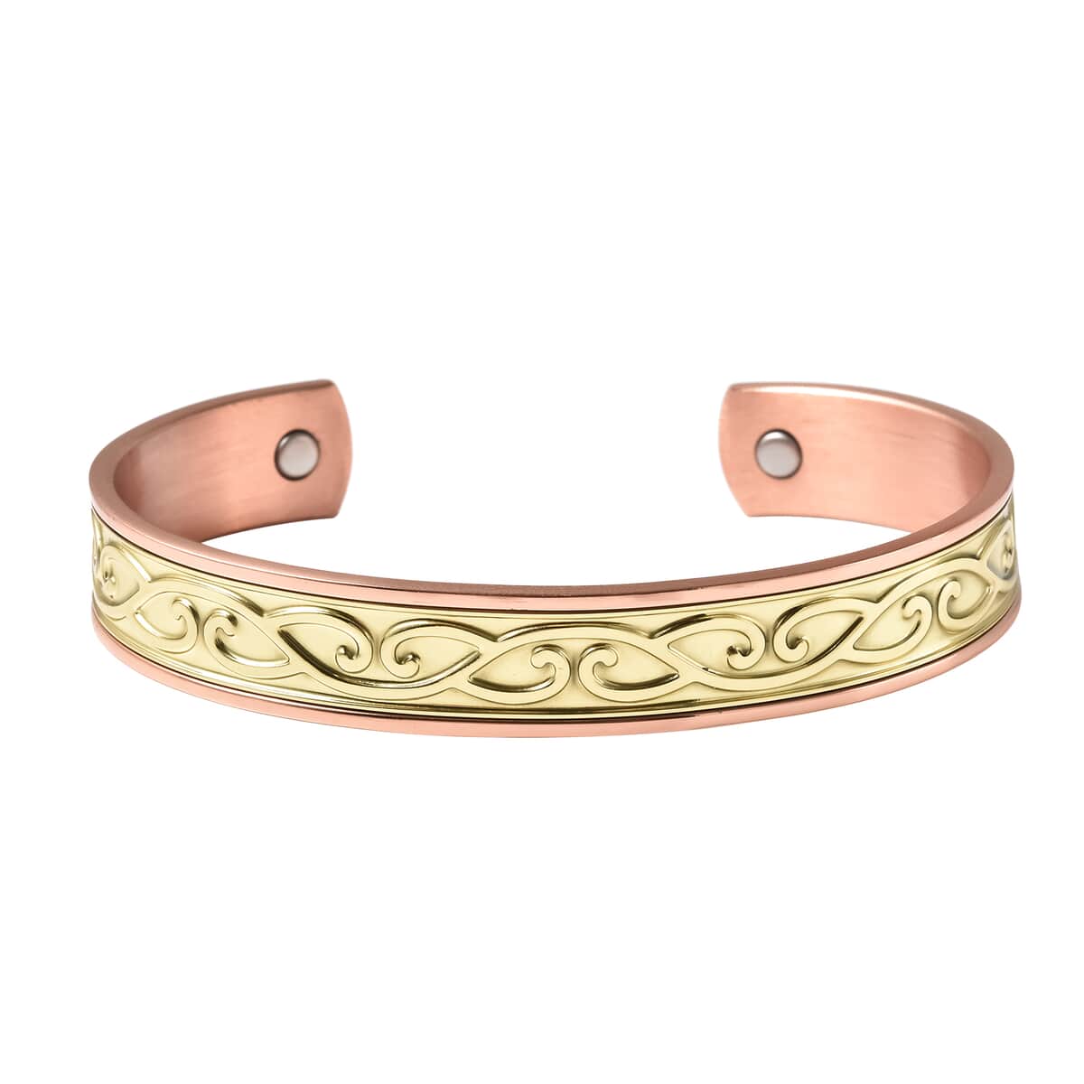 Magnetic By Design Swirl Pattern Cuff Bracelet | Durable Cuff Bracelet | Dual Tone Cuff Bracelet |Cuff Bracelet in Rosetone And Goldtone (7.50 In) image number 3
