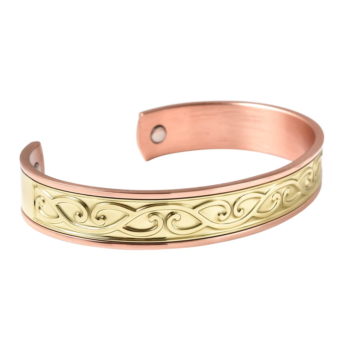 Magnetic By Design Swirl Pattern Cuff Bracelet | Durable Cuff Bracelet | Dual Tone Cuff Bracelet |Cuff Bracelet in Rosetone And Goldtone (7.50 In) image number 4