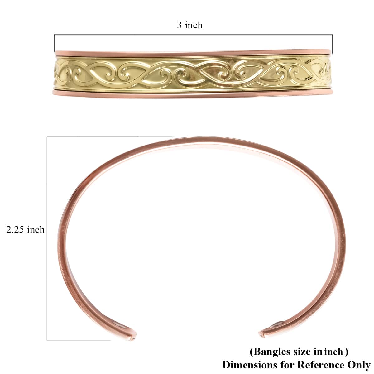 Magnetic By Design Swirl Pattern Cuff Bracelet | Durable Cuff Bracelet | Dual Tone Cuff Bracelet |Cuff Bracelet in Rosetone And Goldtone (7.50 In) image number 7