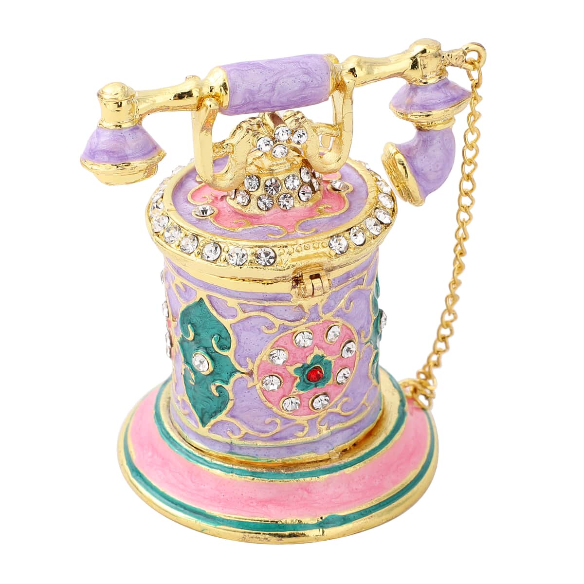 Doorbuster White Austrian Crystal Enameled Telephone Shape Trinket Box in Goldtone image number 2