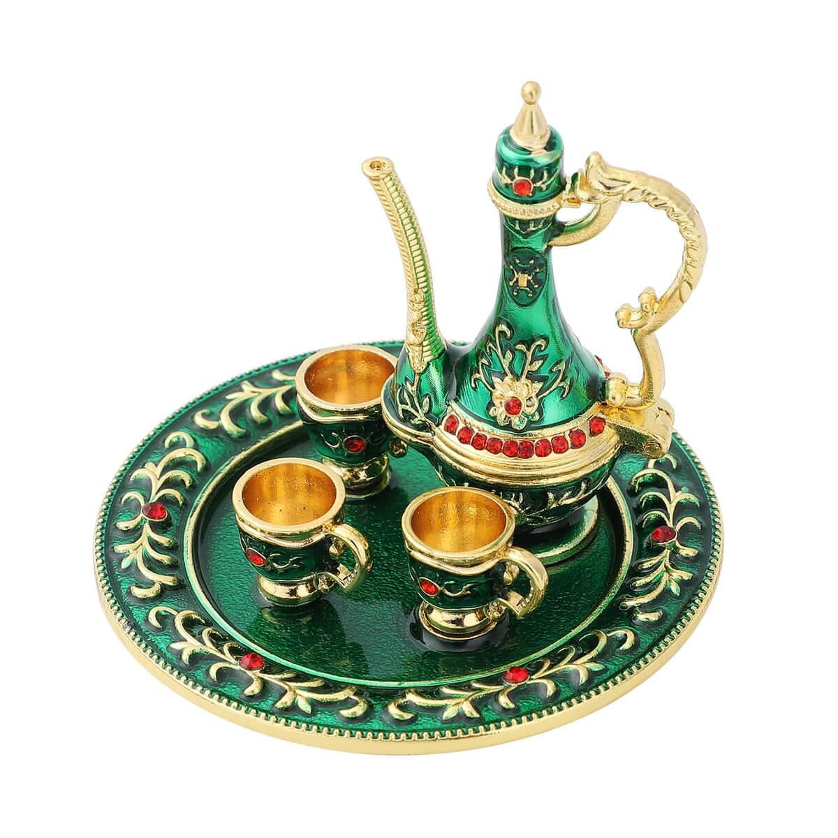 Red Austrian Crystal and Enameled Teapot Trinket Box in Goldtone & Silvertone image number 0