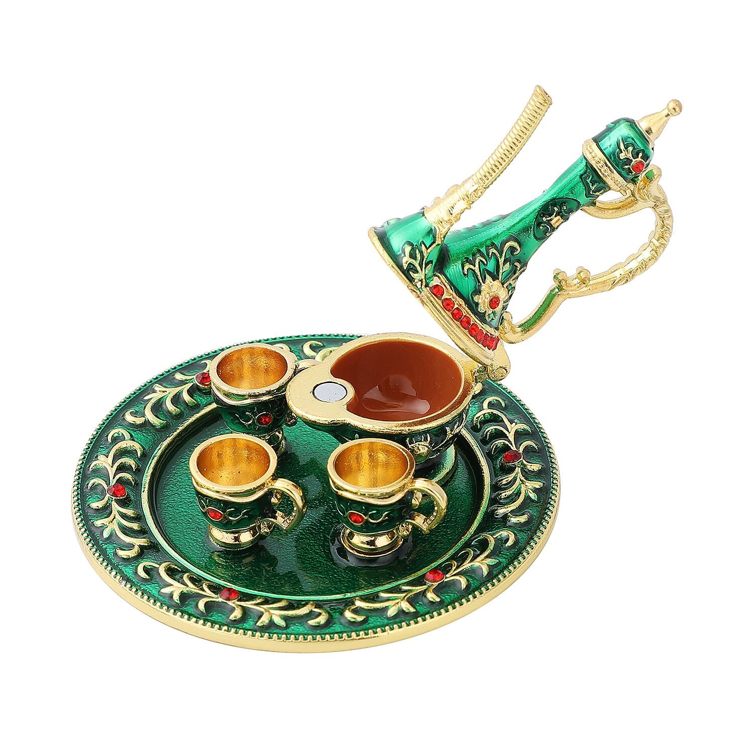 Livmore Red Austrian Crystal and Enameled Teapot Trinket Box in Goldtone & Silvertone