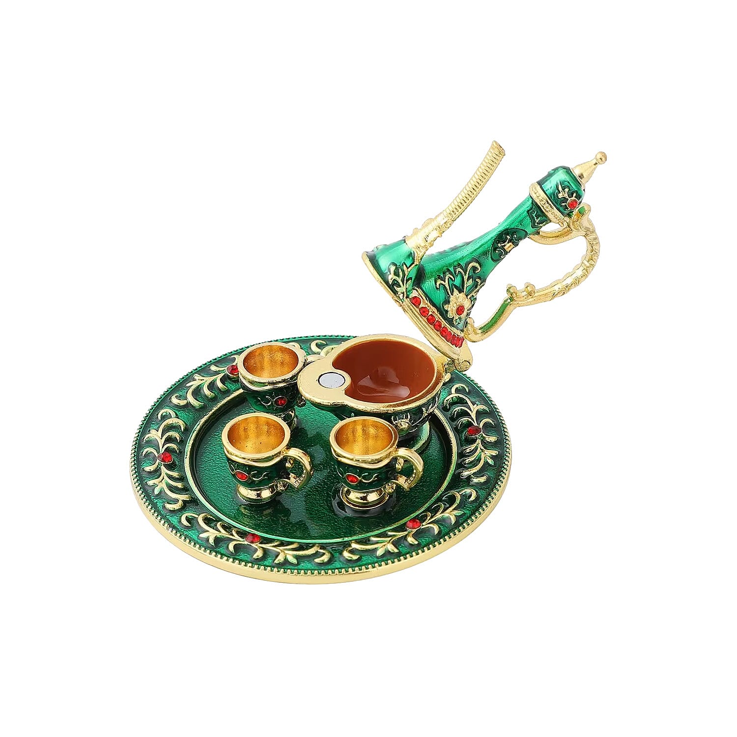 Livmore Red Austrian Crystal and Enameled Teapot Trinket Box in Goldtone & Silvertone