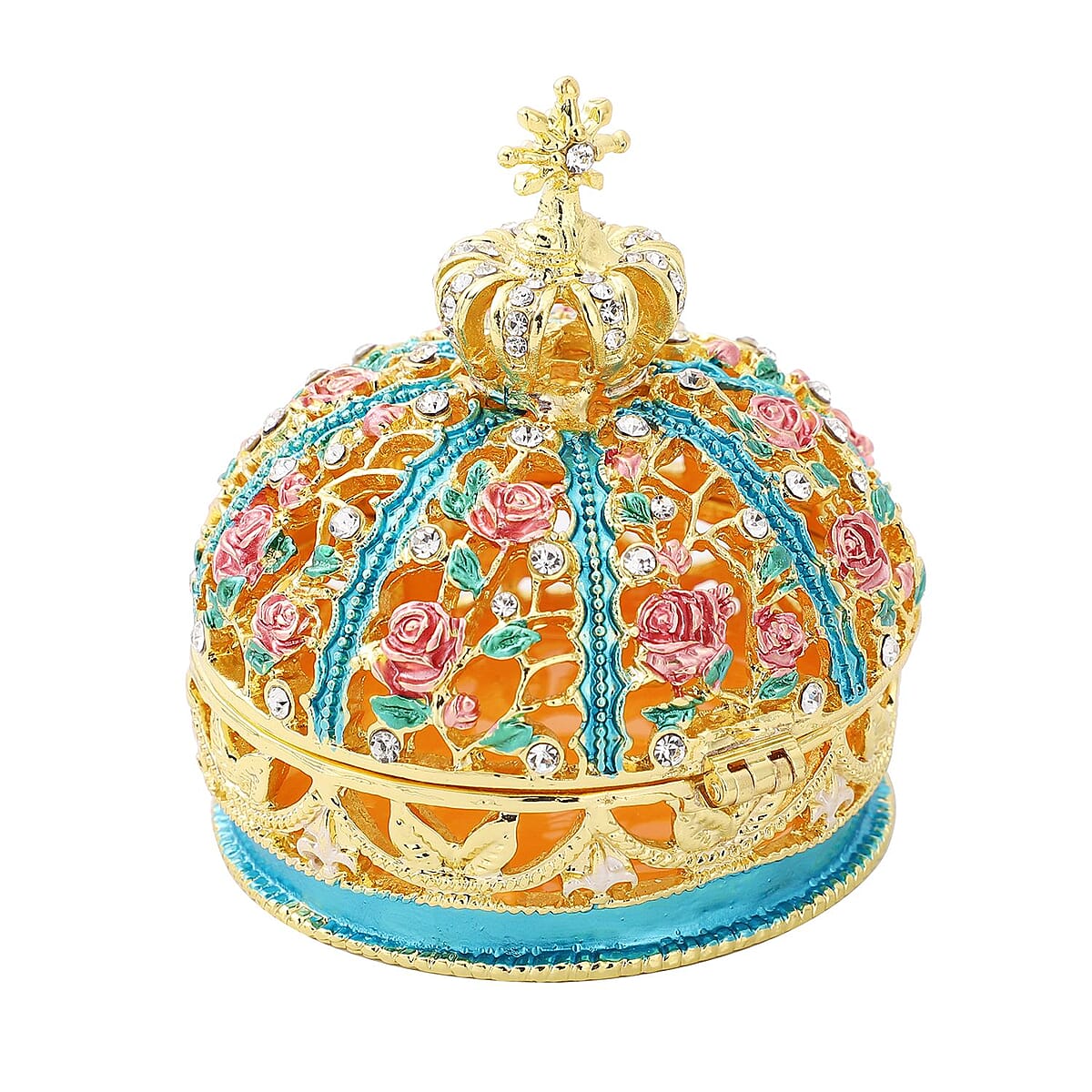 Livmore White Austrian Crystal and Enameled Queen Crown Trinket Box in Goldtone & Silvertone image number 2
