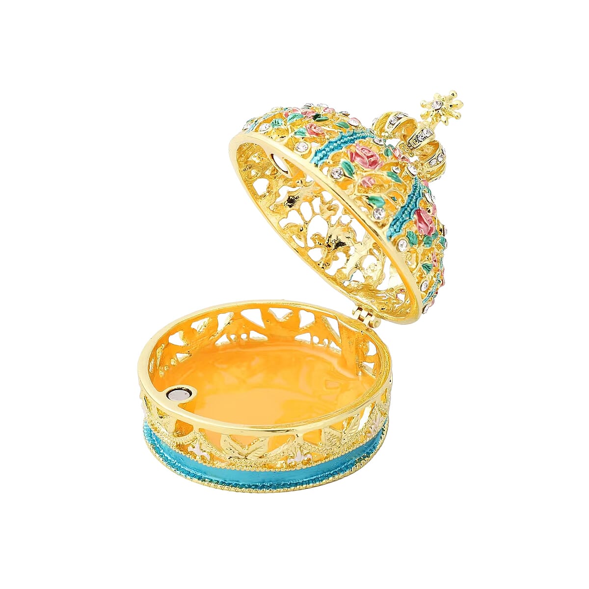 Livmore White Austrian Crystal and Enameled Queen Crown Trinket Box in Goldtone & Silvertone image number 6