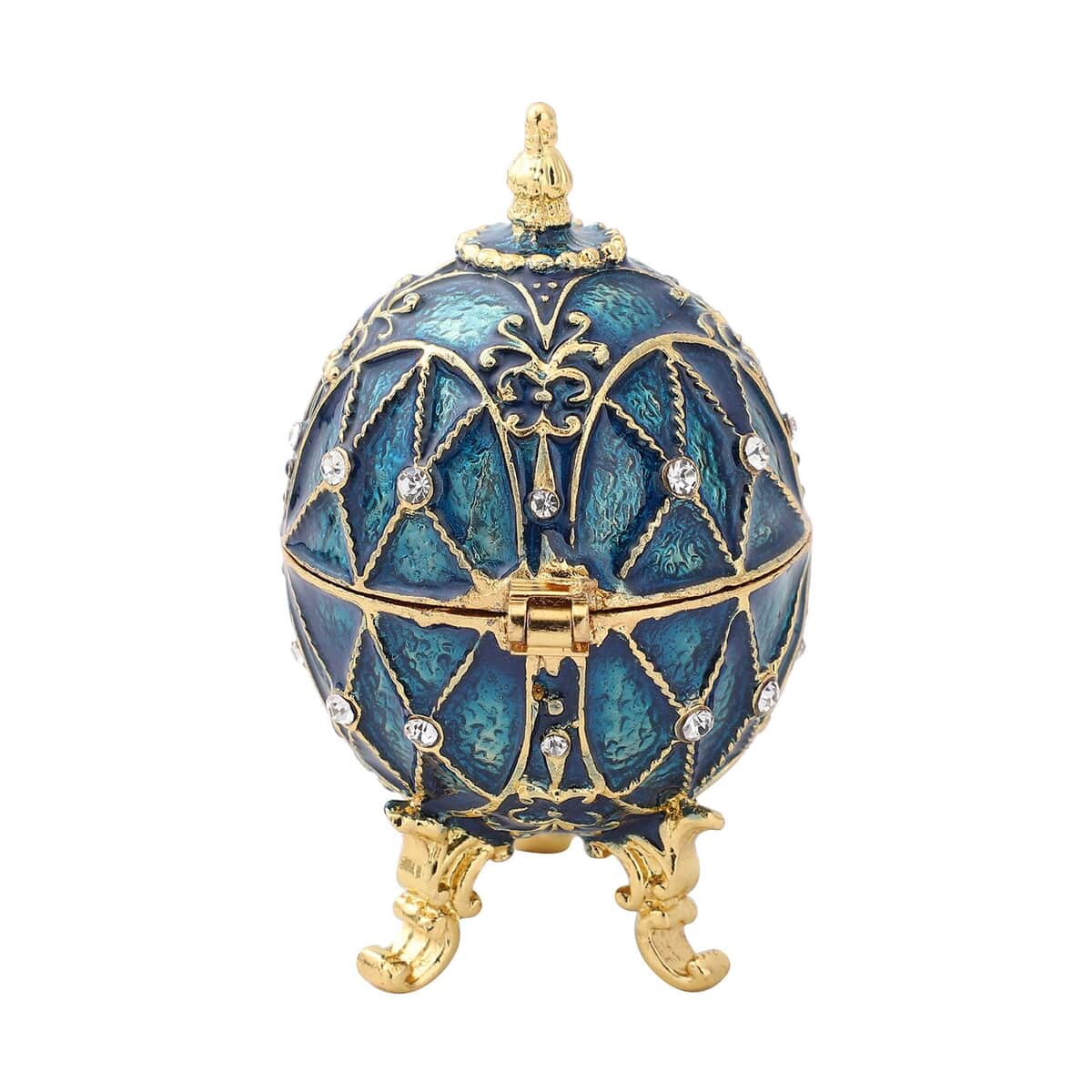 Doorbuster White Austrian Crystal and Blue Enameled Easter Egg Trinket Box in Goldtone & Silvertone image number 2