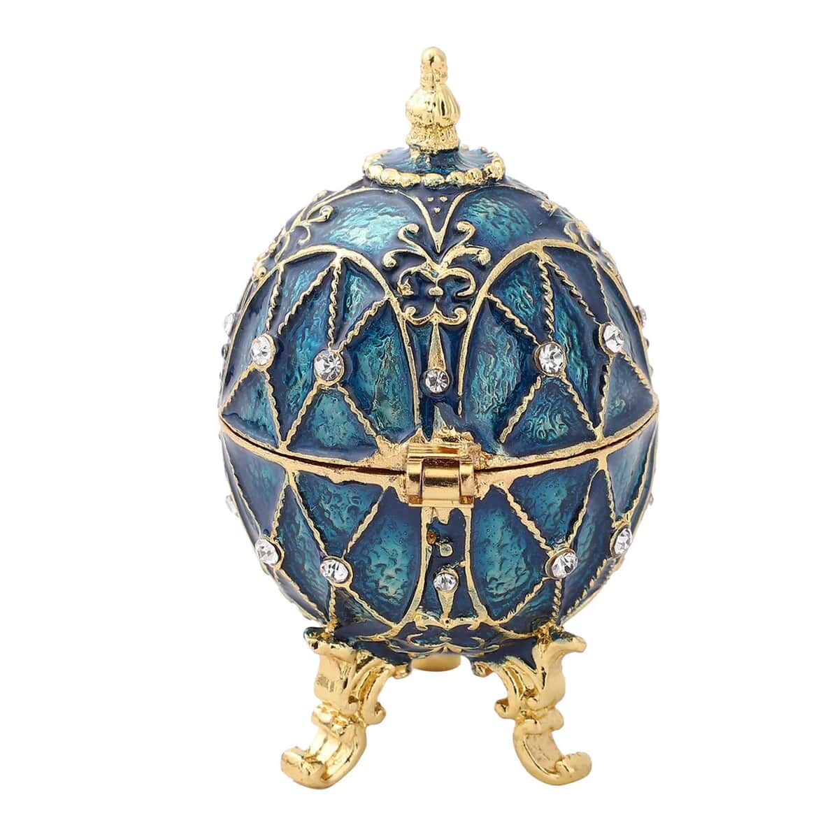 Doorbuster White Austrian Crystal and Blue Enameled Easter Egg Trinket Box in Goldtone & Silvertone image number 5