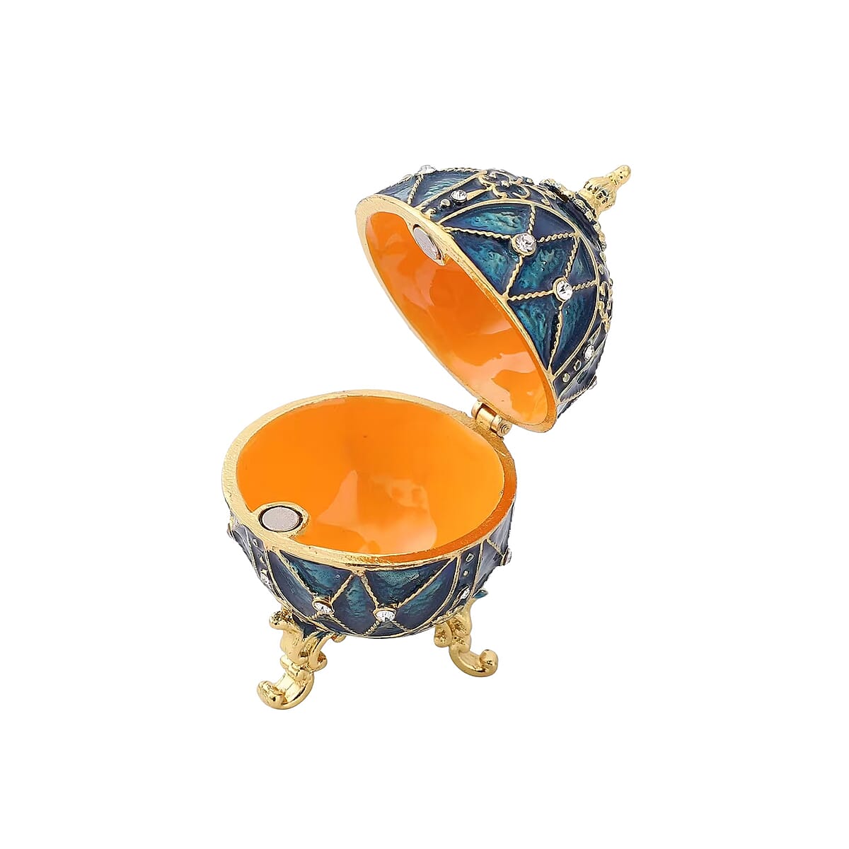 White Austrian Crystal and Blue Enameled Easter Egg Trinket Box in Goldtone & Silvertone image number 6