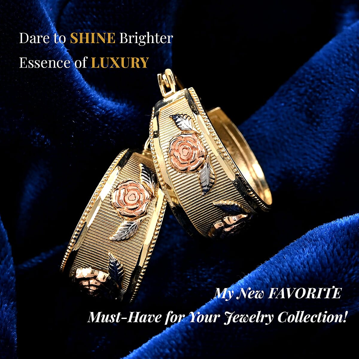 10K Rose Gold Earrings, Tri Color Earrings, Rose Earrings, Textured Earrings, Hoop Earrings, Hinged Hoop Earrings image number 2