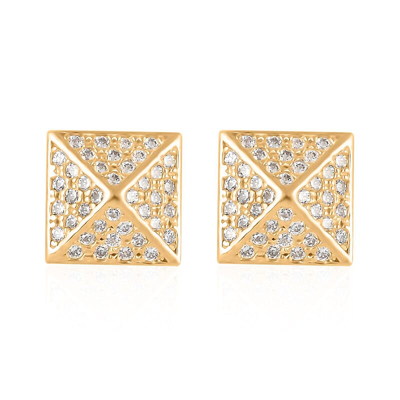 10K Yellow Gold Micropave Square Stud Earrings