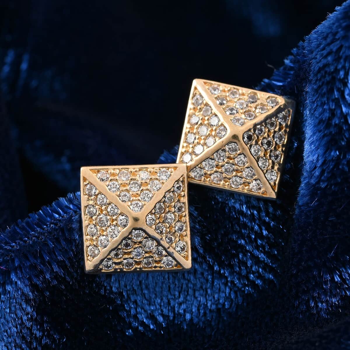 10K Yellow Gold Micropave Square Stud Earrings image number 1