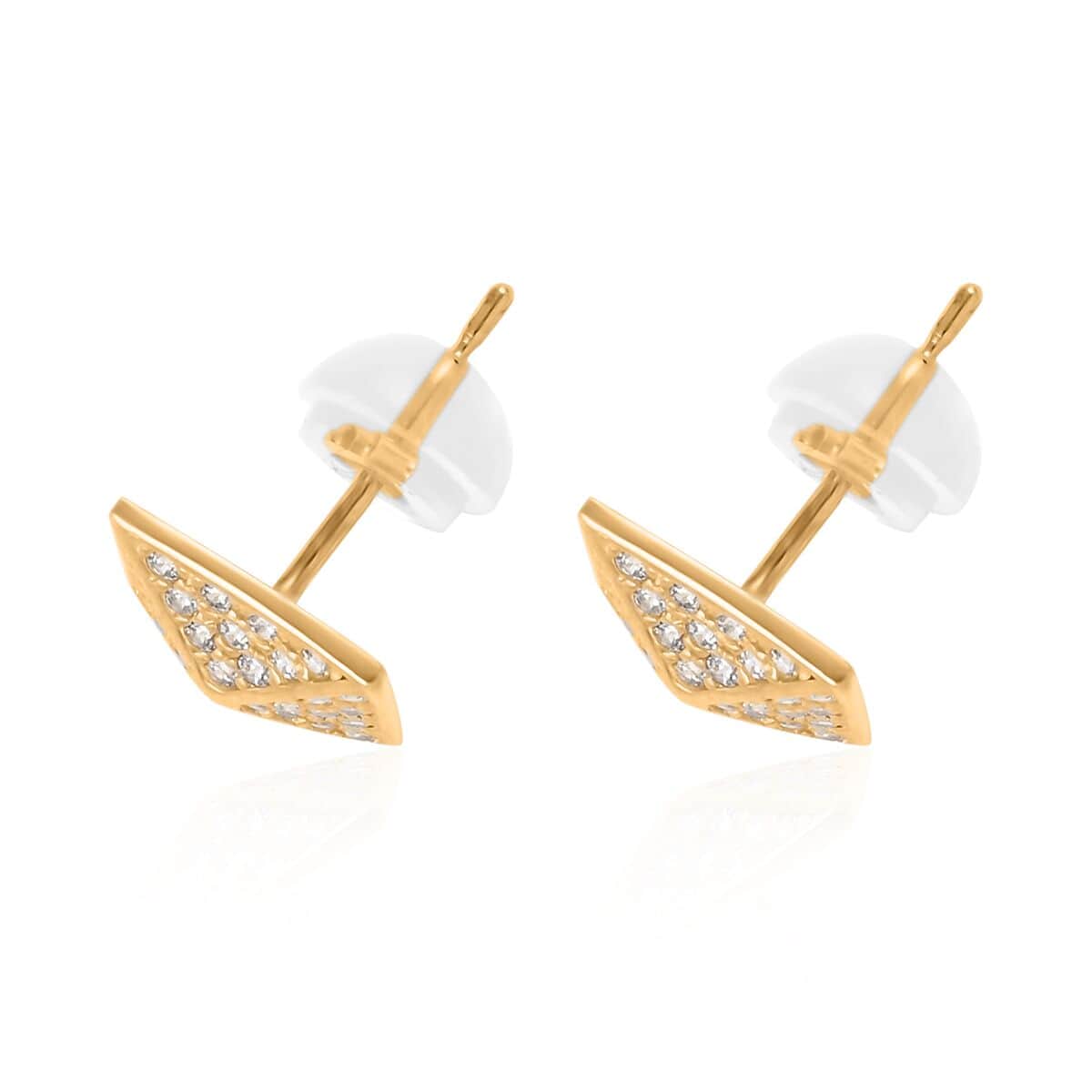 10K Yellow Gold Micropave Square Stud Earrings image number 3