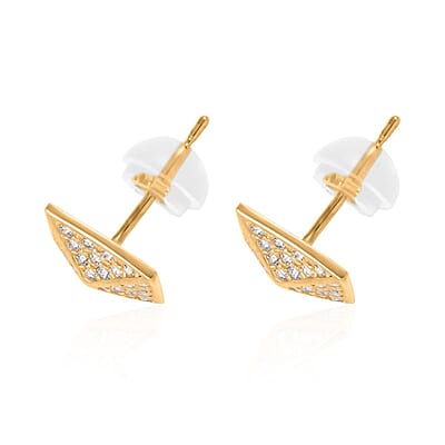 10K Yellow Gold Micropave Square Stud Earrings