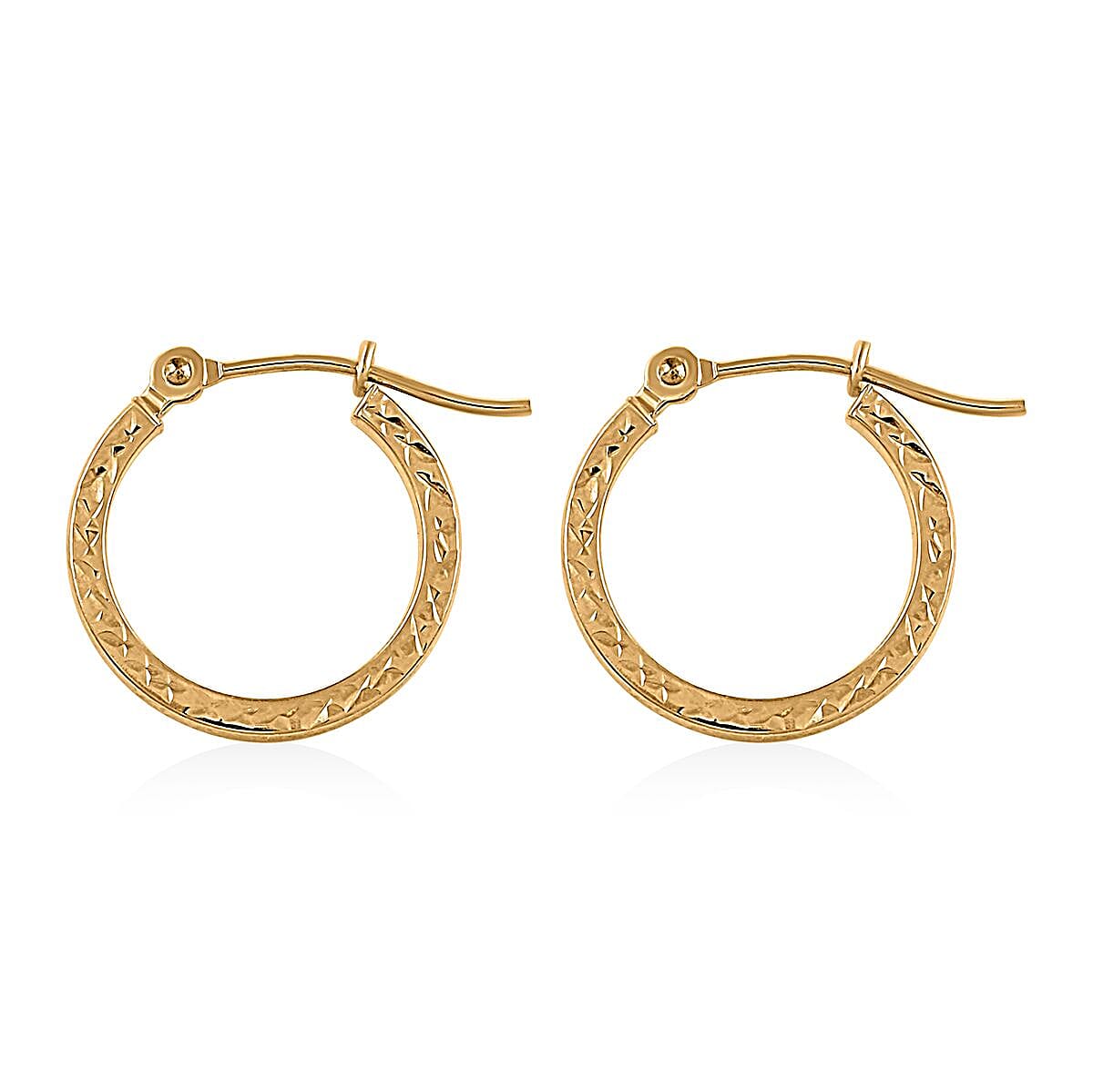 10K Yellow Gold 15x1.5mm Diamond-cut Hoop Earrings 0.70 Grams image number 3