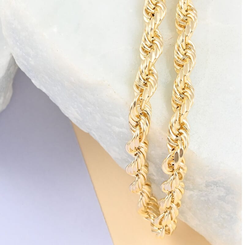 10K Yellow Gold 5mm Rope Chain Necklace 24 Inches 13.8 Grams