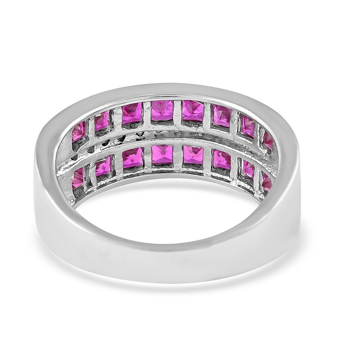 TLV Lab Created Ruby, Simulated Diamond Ring in Rhodium Over Sterling Silver (Size 7.0) 1.25 ctw image number 4