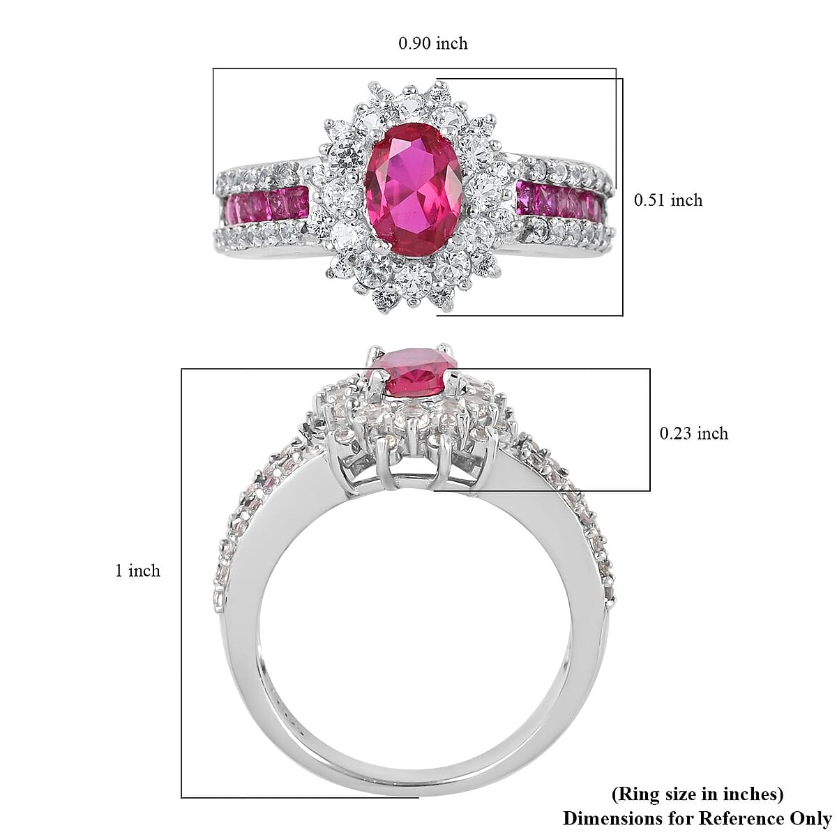 Lab Created Ruby, Simulated Diamond Ring in Rhodium Over Sterling Silver (Size 7.0) (Del. 10-15 Days) 3.20 ctw image number 4