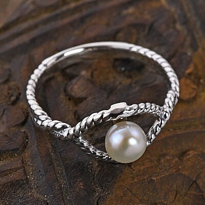 Bali Legacy Freshwater Pearl Evil Eye Protector Ring in Sterling Silver (Size 10.0)