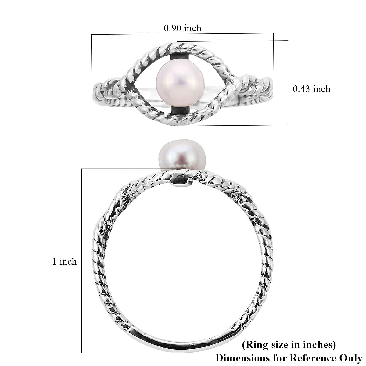 Bali Legacy Freshwater Pearl Evil Eye Protector Ring in Sterling Silver (Size 10.0)