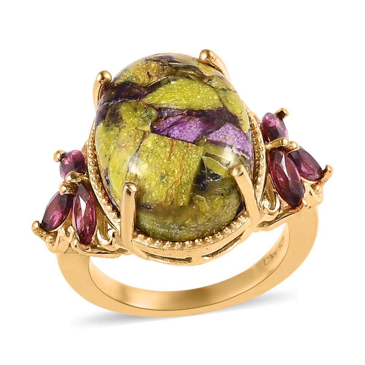 Tasmanian Stichtite and Orissa Rhodolite Garnet Ring in Vermeil Yellow Gold Over Sterling Silver 9.35 ctw image number 0