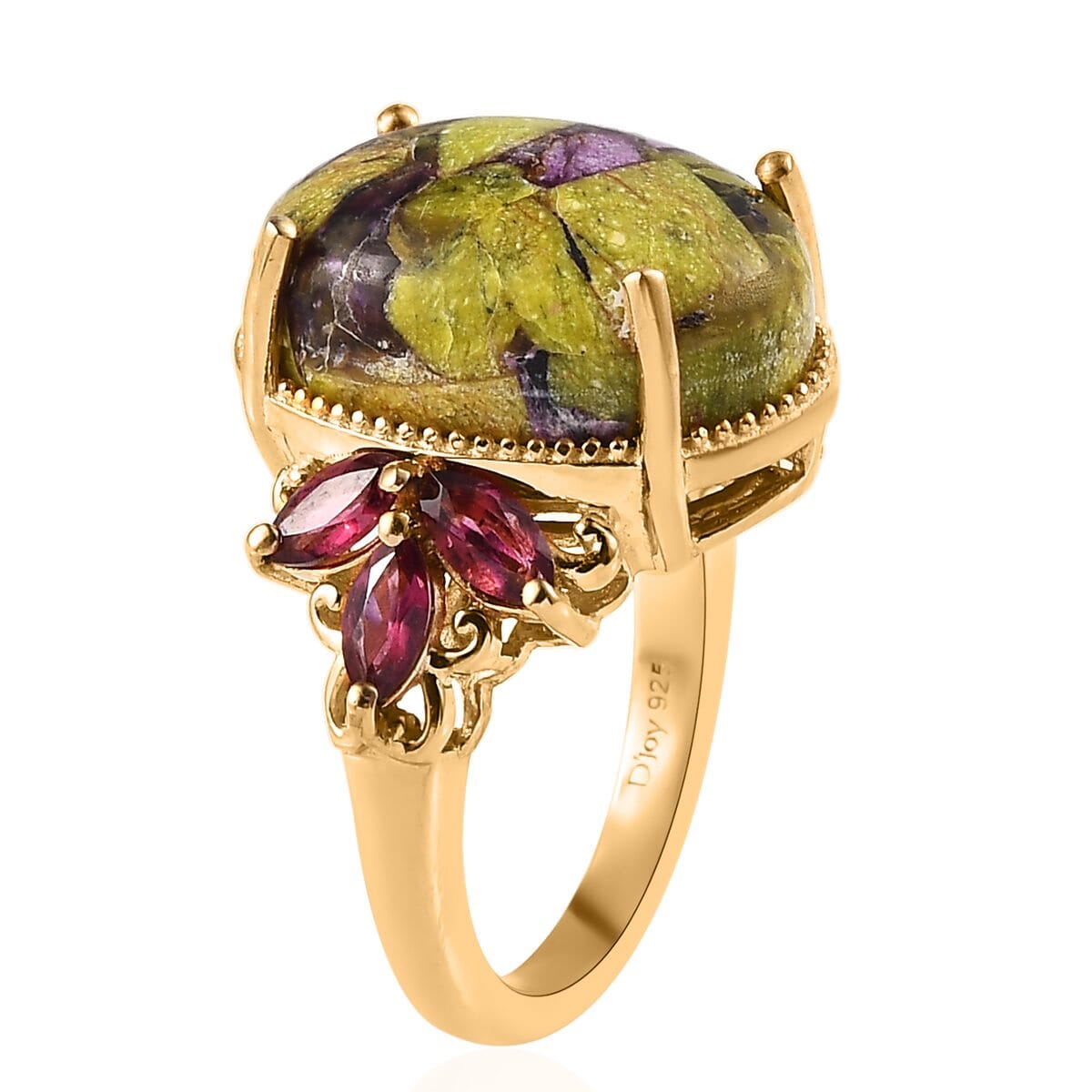 Tasmanian Stichtite and Orissa Rhodolite Garnet Ring in Vermeil Yellow Gold Over Sterling Silver 9.35 ctw image number 3