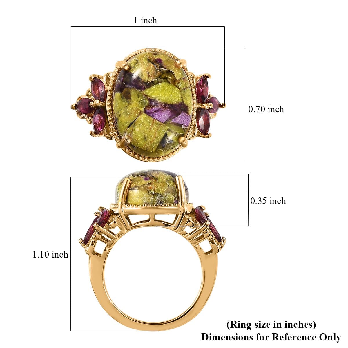 Tasmanian Stichtite and Orissa Rhodolite Garnet Ring in Vermeil Yellow Gold Over Sterling Silver 9.35 ctw image number 5