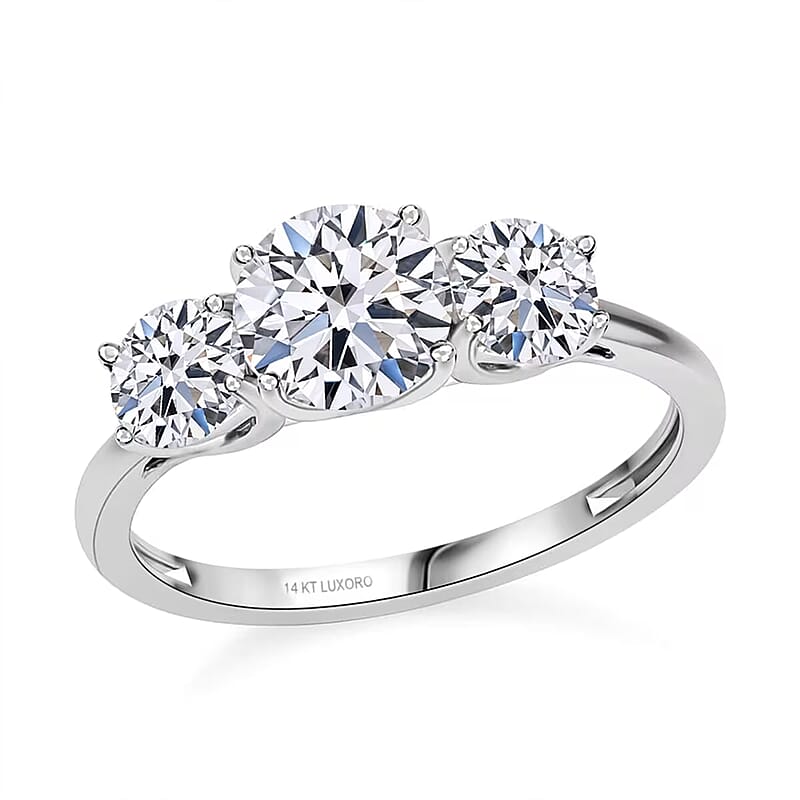 Luxoro 14K White Gold Luxuriant Lab Grown Diamond (G-H, SI) Trilogy Ring (Size 10.0) 1.50 ctw