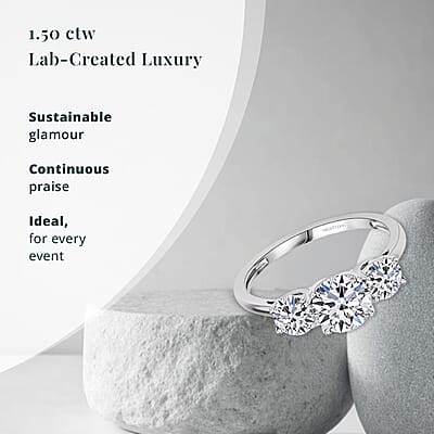Luxoro 14K White Gold Luxuriant Lab Grown Diamond (G-H, SI) Trilogy Ring (Size 10.0) 1.50 ctw